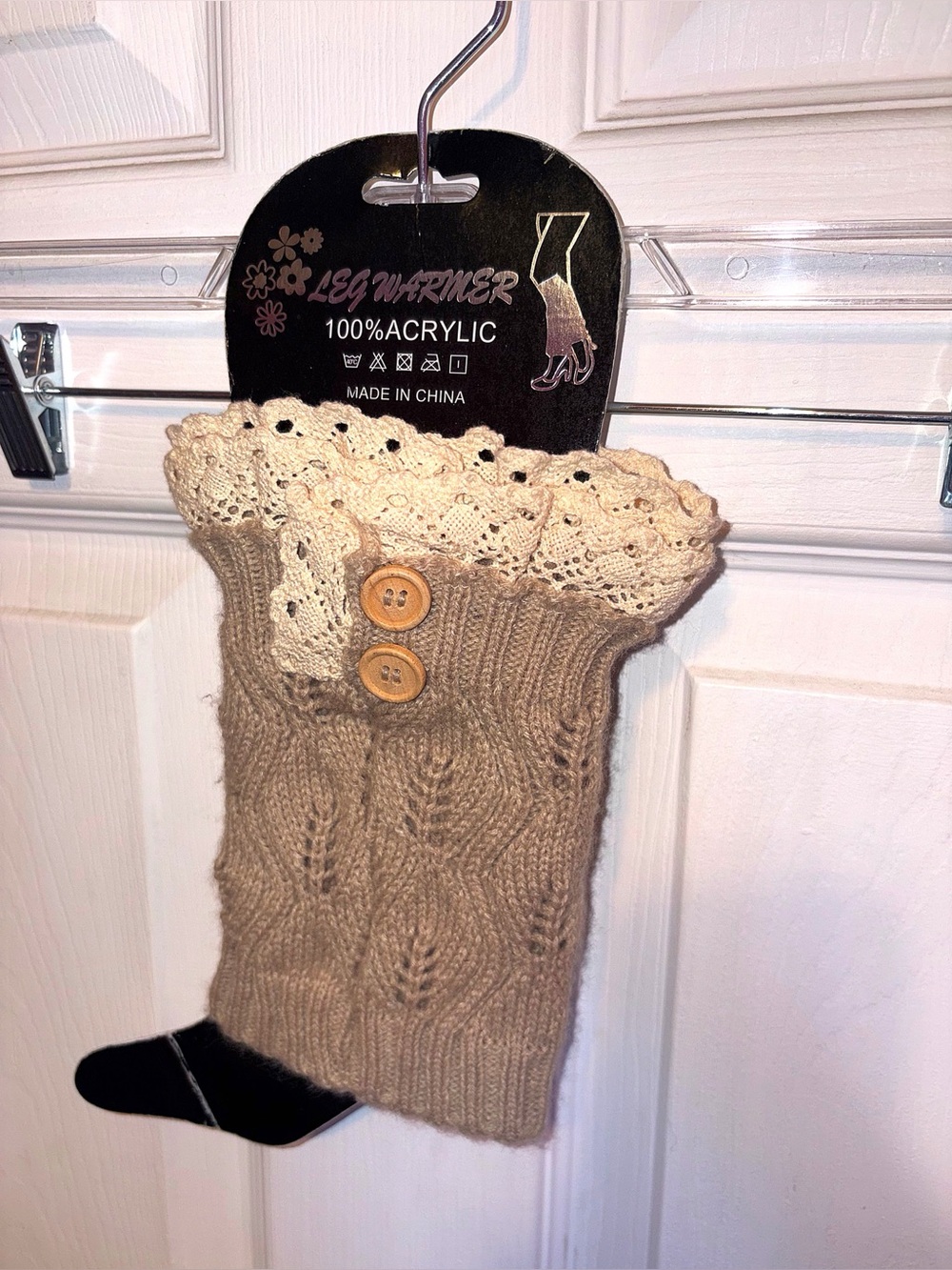 NWT Tan Leg Warmers With Lace & Button Details OSFM